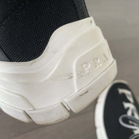 Authentic Prada Women's Logo Black & White Knit Sneakers - Picture 5 of 7